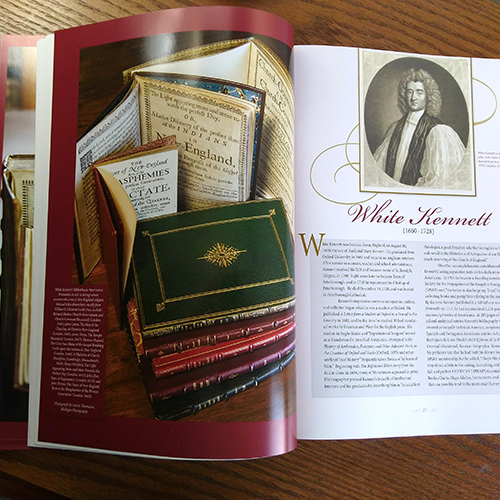 The book The Pioneer Americanists opened to a page that introduces the biography of White Kennett.