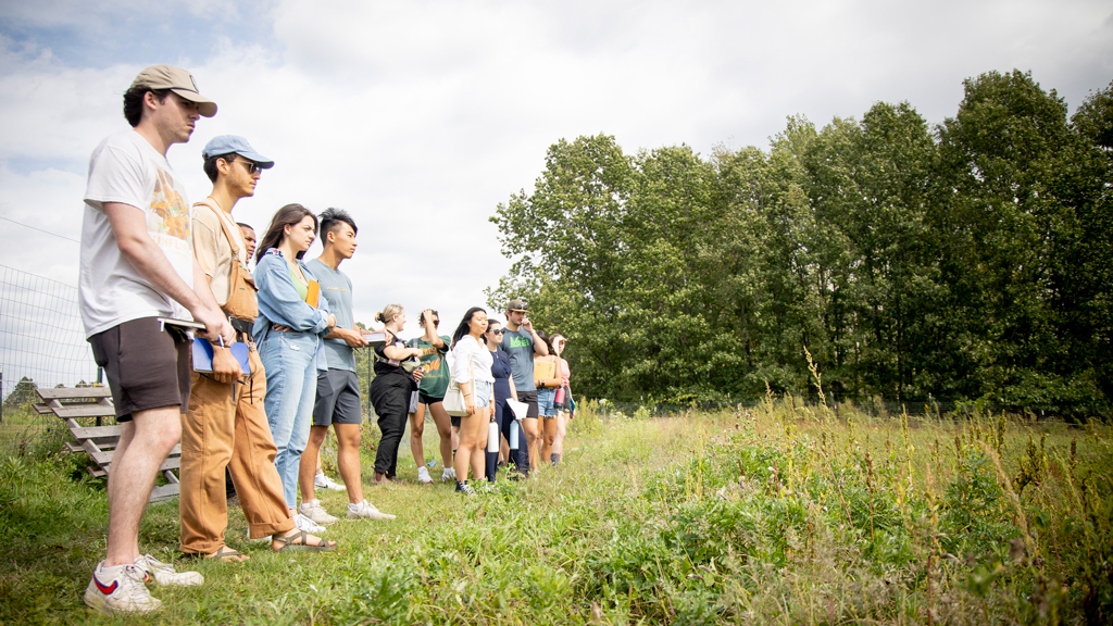 Students learning outside at the U-M Campus Farm.