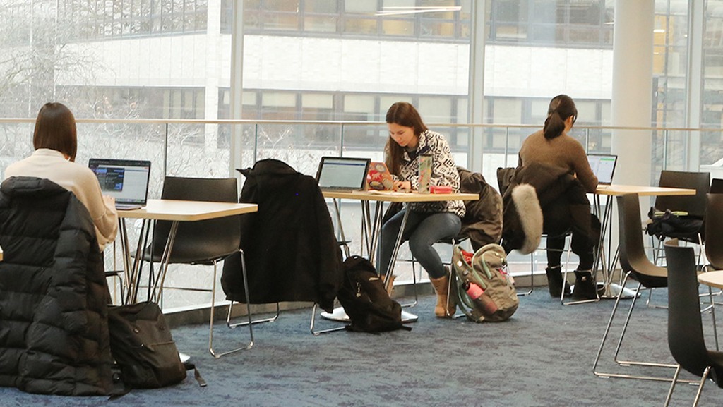 Students studying in a building.