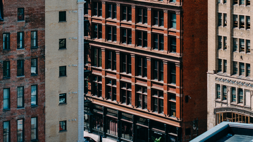 Aerial image of a building in Detroit.