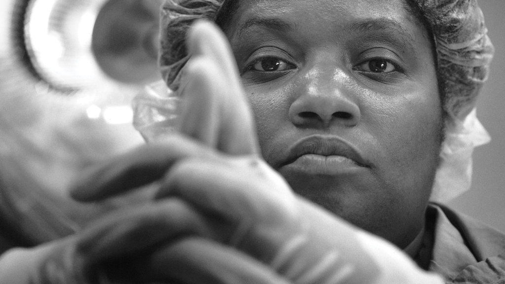 Close up of Dr. Alexa Canady in black and white.