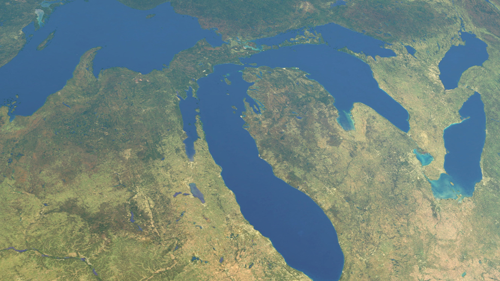 A close-up photo of Earth taken from outer space and centered on the state of Michigan.