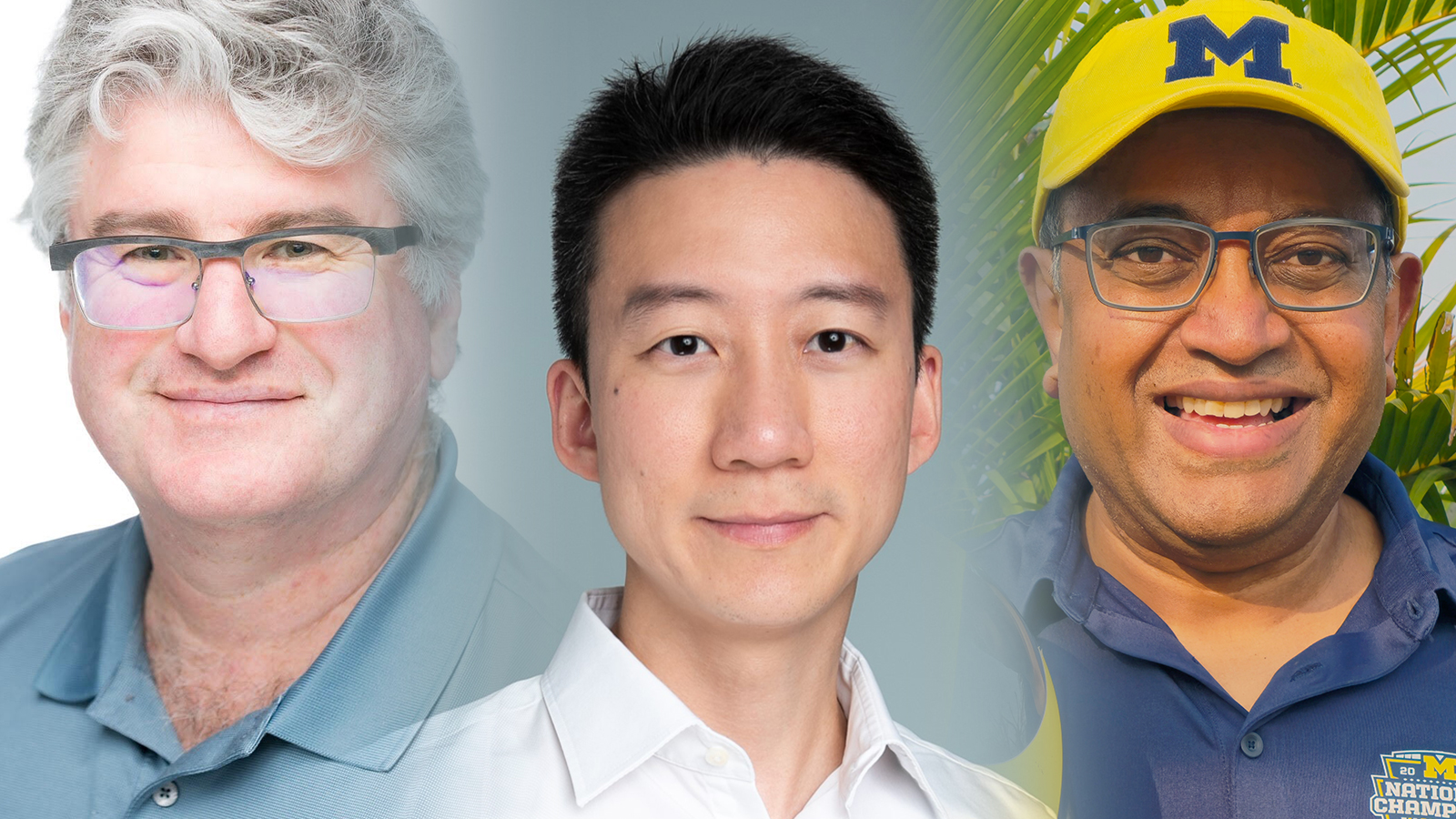 Blended headshots of Alumni Club leaders Alex Sirota, Jonathan Wu, and  Vikram Polavarapu