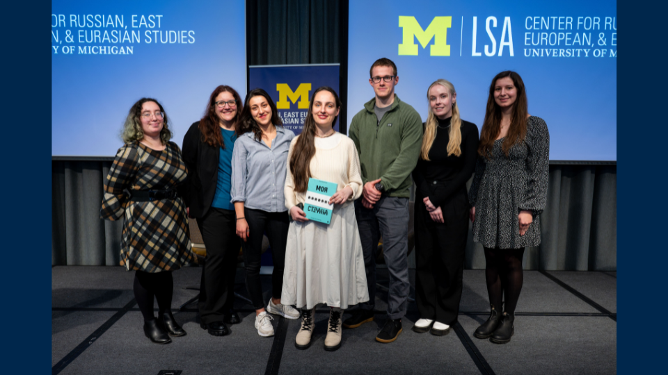 A group of Center for Russian, East European, and Eurasian Studies students pose together