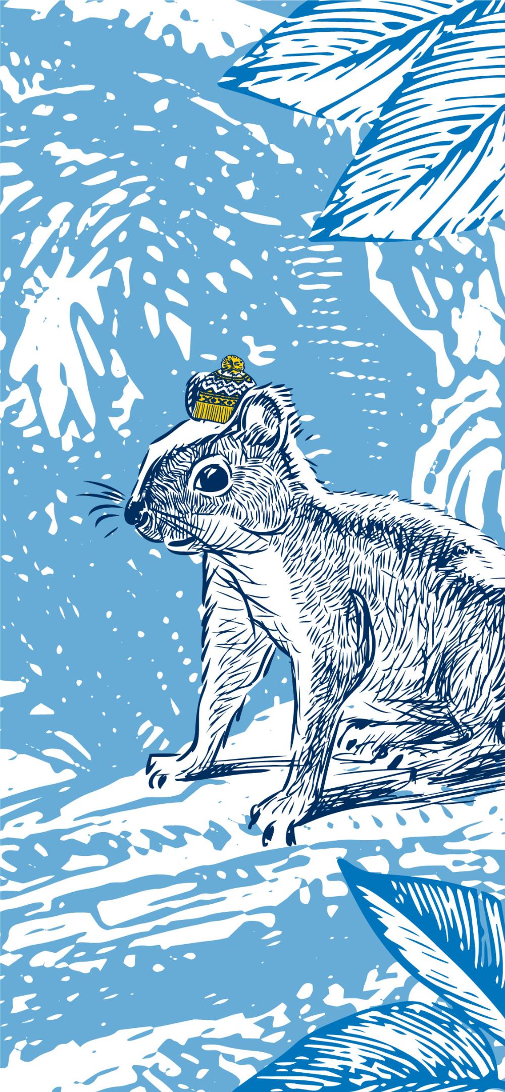 A squirrel in a University of Michigan knit hat.