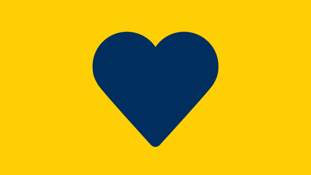 An illustration of a blue heart symbol on a maize background.