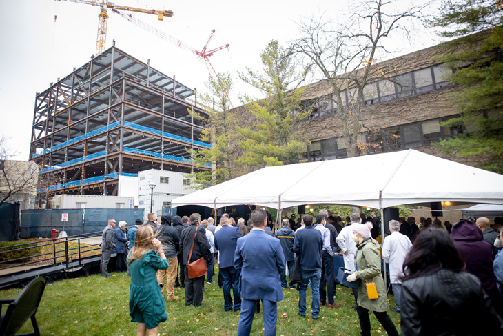 The beam signing took place in the courtyard between the Frankel Cardiovascular Center and the Medical Science Building