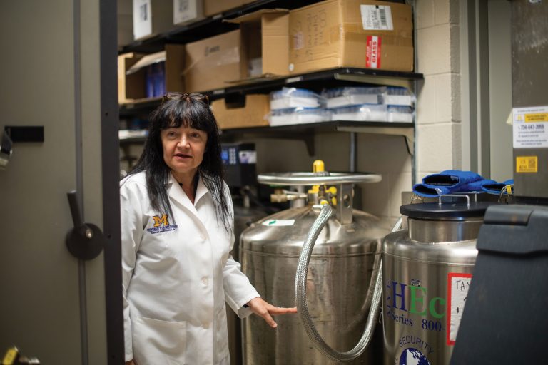 Castro stands feet from Chad Carr’s preserved tumor in the Department of Neurosurgery’s Brain Tumor Tissue Bank.