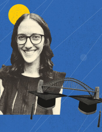 Elizabeth Burland in an abstract collage representing her research.
