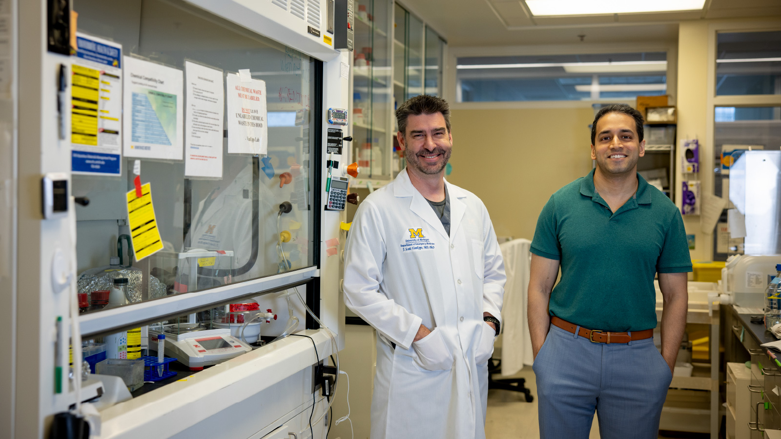 J. Scott VanEpps and Vishu Asthana stand side by side in the lab.