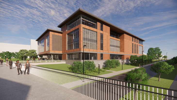 Exterior angled rendering of the proposed recreation building.
