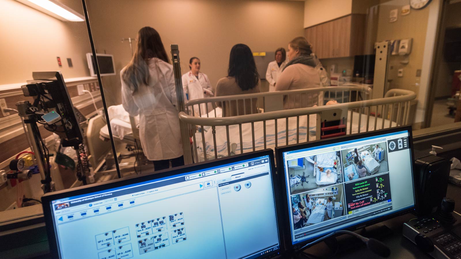 Nursing students working in the clinical learning facility.