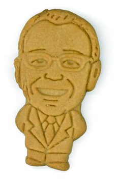 A cookie with the likeness of Jerry May.