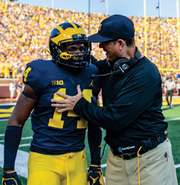 The University of Michigan football team defeats SMU, 45-20, at Michigan Stadium in Ann Arbor, MI on September 15, 2018; Coach Jim Harbaugh and Feilding Yost 