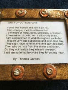 Close up of the poem plaque on the One Forgotten Part sculpture.&nbsp;