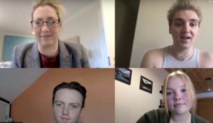 Cindy Wenig and U‑M students during a Zoom call theater workshop.