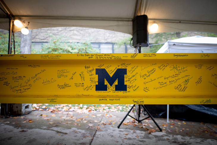 An all-day beam signing event drew nearly 2,000 employees who each signed one of the structural beams for The Pavilion