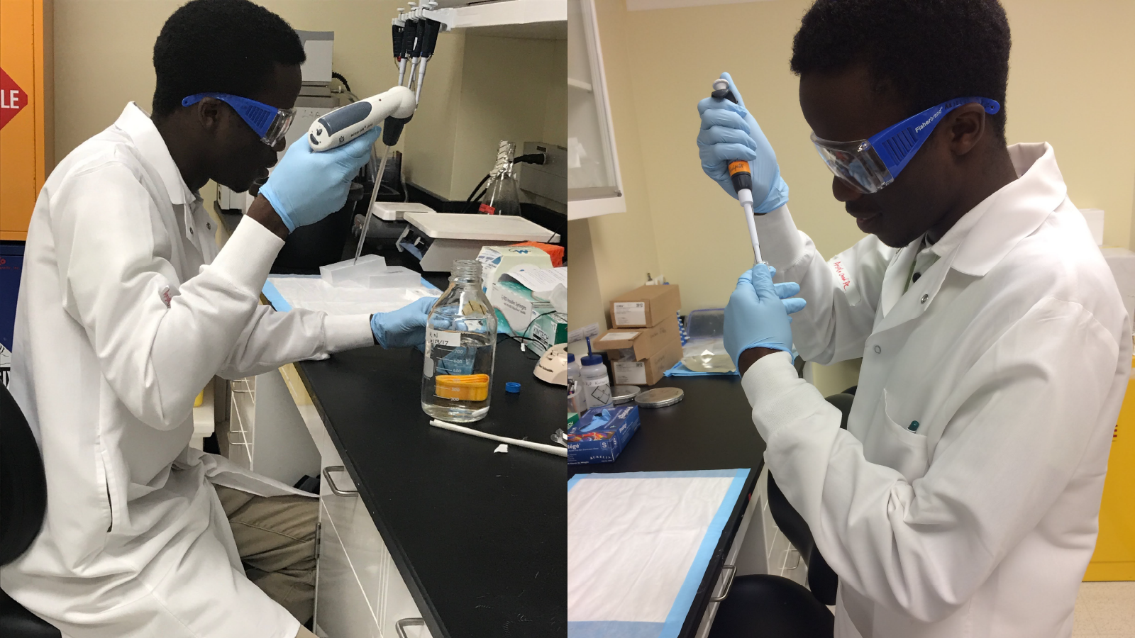 An image of Anjola Onadipe working in the lab. 