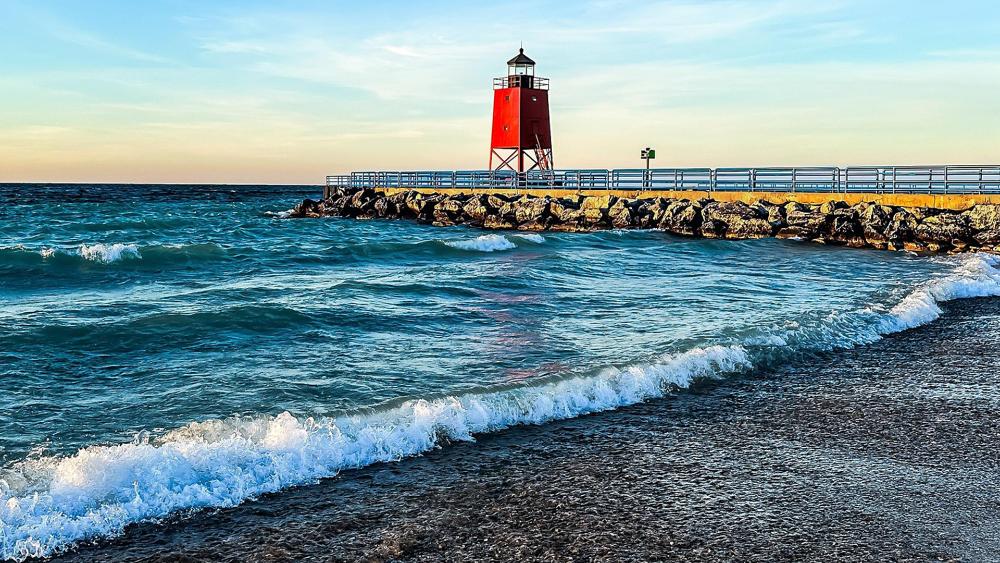 Lake shore with light house. 