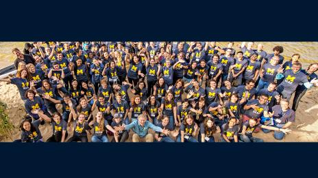 Overhead view of University of Michigan SEAS students.