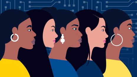 Digital depiction of 5 women from different cultural backgrounds.