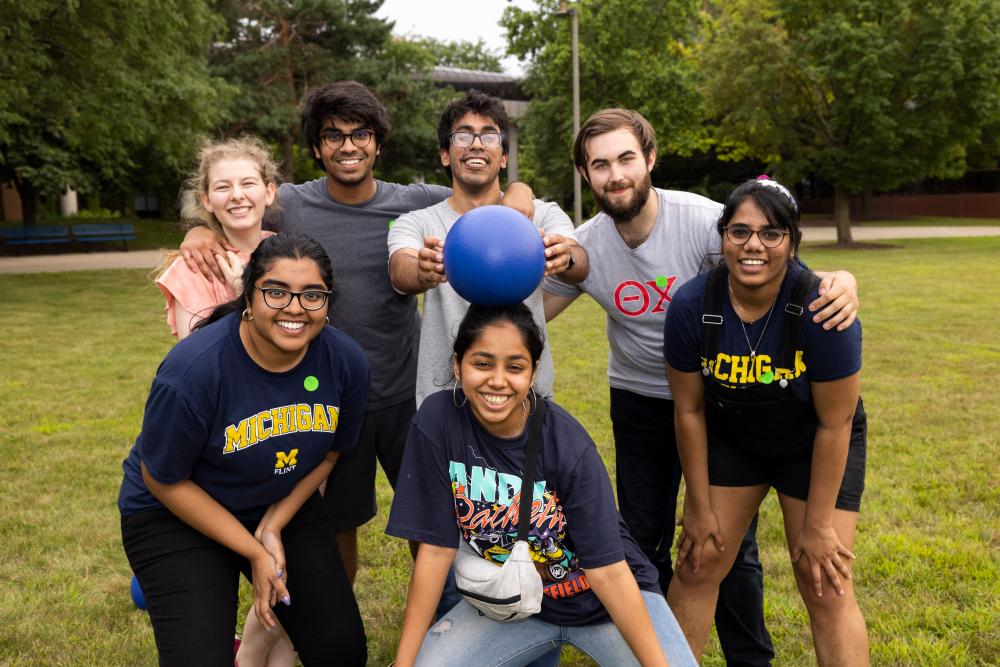 Students playing dodgeball