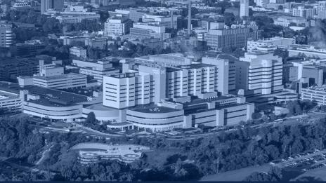 Aerial view of University of Michigan Hospital.