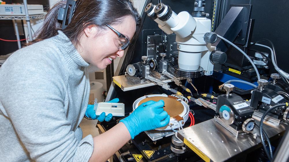 An ECE student working in a research lab 