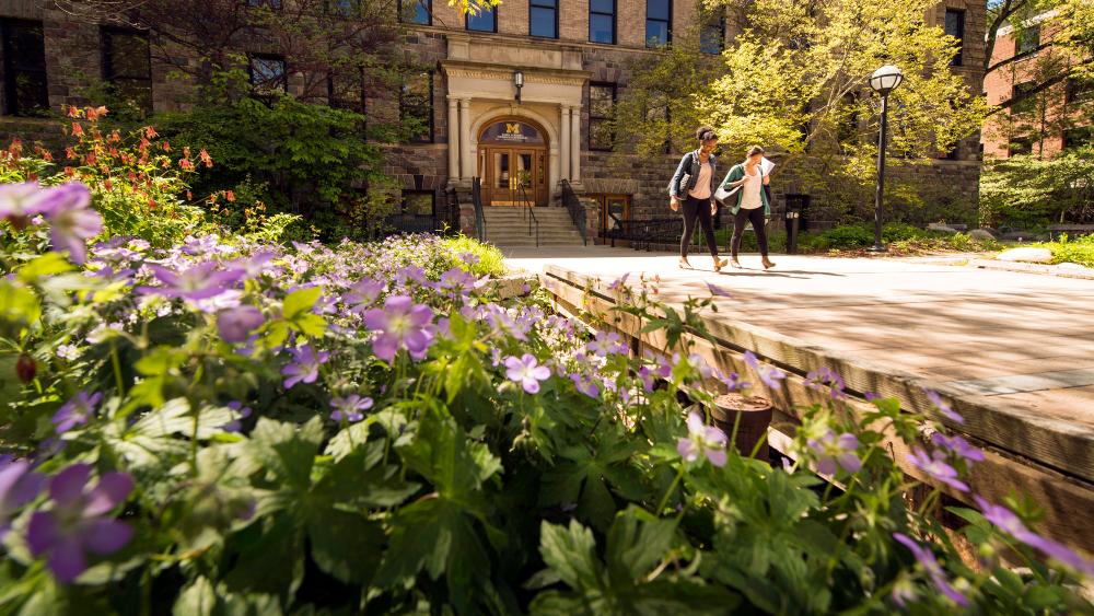 Outside of Dana building in spring