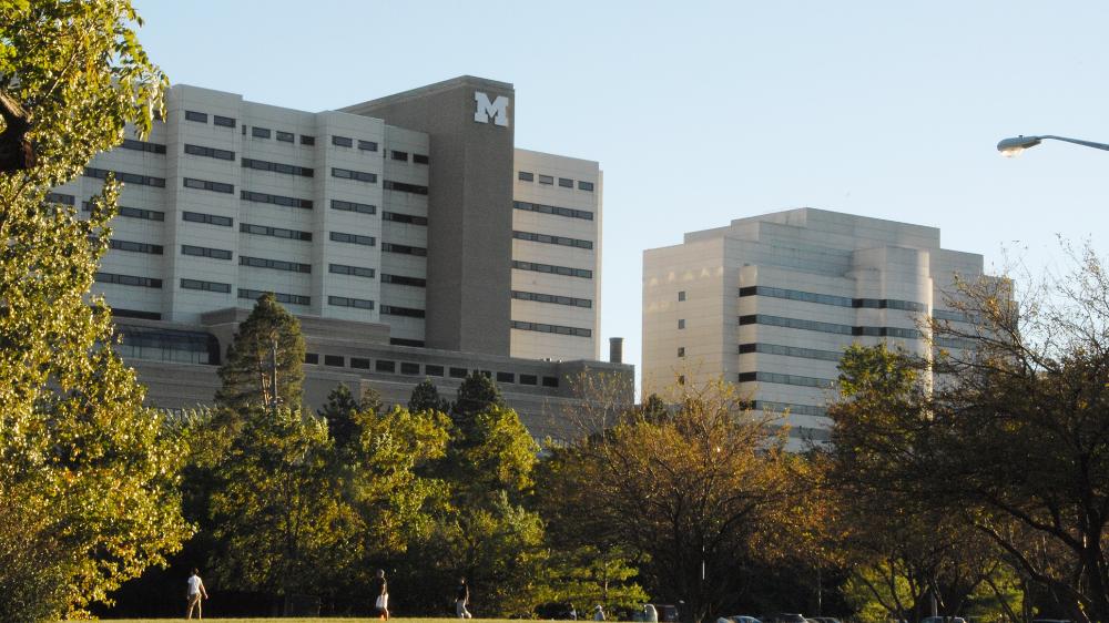 University hospital buildings surrounded by trees 