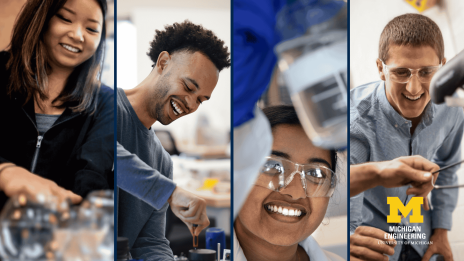 Collage of four students working in engineering labs