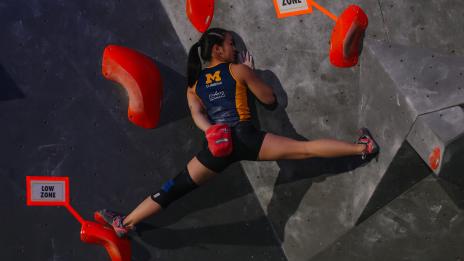A U-M climber on a rock wall
